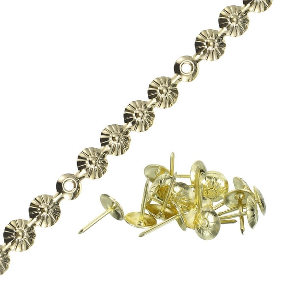 Uxcell 1Meter Flower Upholstery Tacks Strips Trim Sofa Decorative Nails, Gold