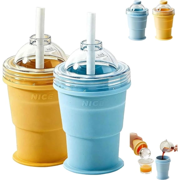 Collapsible Silicone Ice Ball Cup with Straw Leakproof Lid