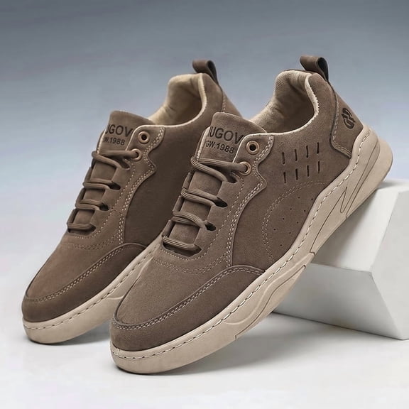 Men's Coffee Suede Retro Platform Casual Shoes, Lace Up Wear Resistant Walking Sneakers