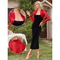 thumbnail image 2 of DARING DIVA Women's Mesh Coverup Open Front Long Sleeve Satin Shrug XS Red, 2 of 6