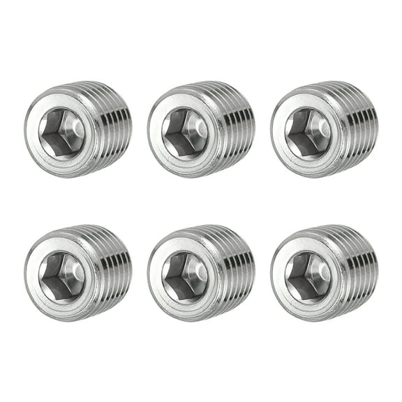 Pipe Plug Stainless Steel Internal Hex Thread Socket - 1/4 Inch NPT Male & 6 Pack