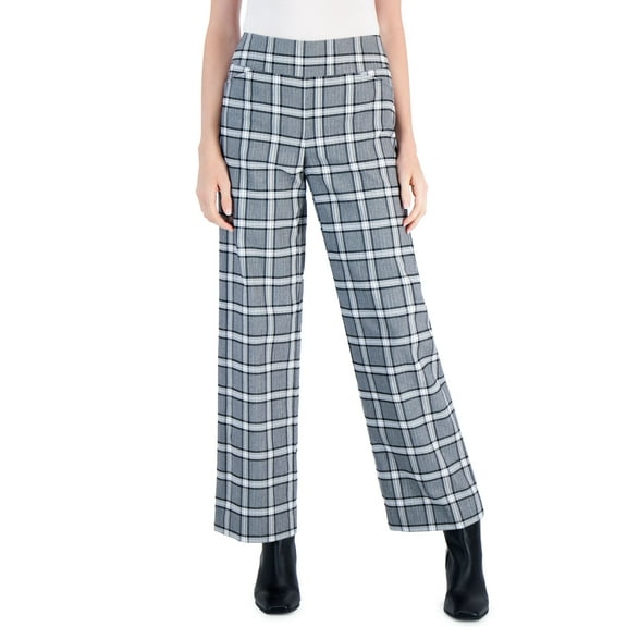 Charter Club Womens Plaid Pull On Pants Grey Combo 10