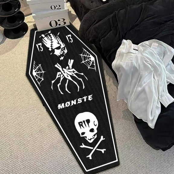 AuroraX Black Bathroom Mat Rug Skeleton Spooky Non-Slip Backing Halloween Bath Rug Art Deco 15x39 Inch Absorbent Decorative Machine Washable