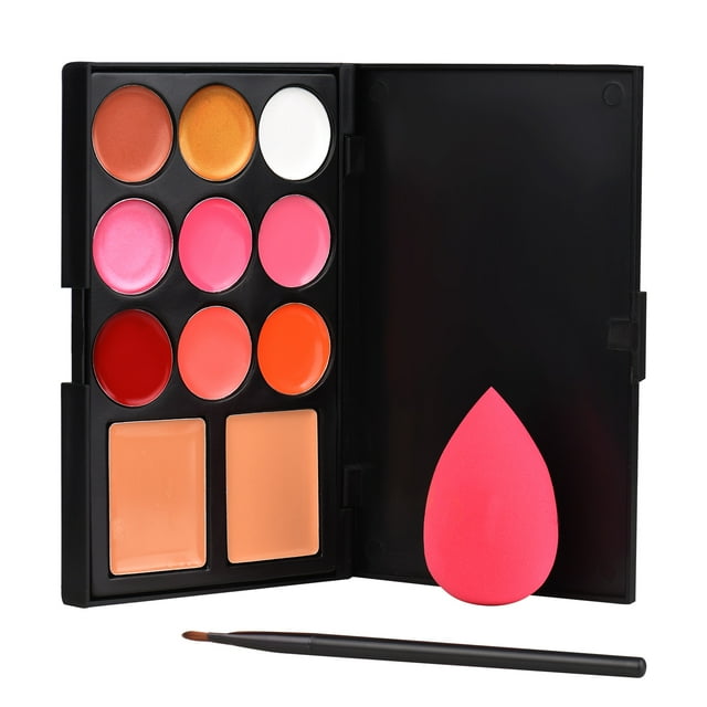 Kit de maquillaje cosmético Paleta correctora brillo de labios Paleta con pincel de maquillaje esponja para Yeacher