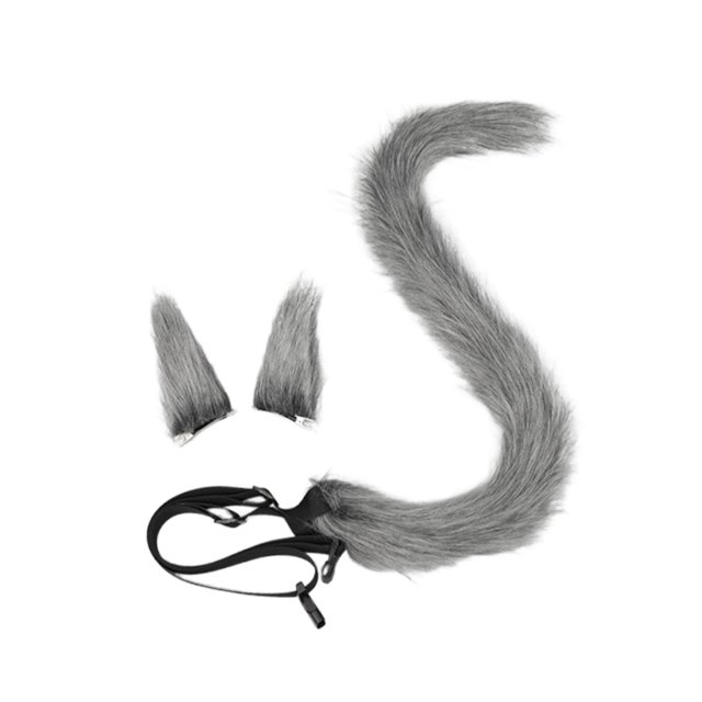 Diadema con orejas de gato, decoración para cosplay, regalo de gato con cola larga para cumpleaños y espectáculos. Gris