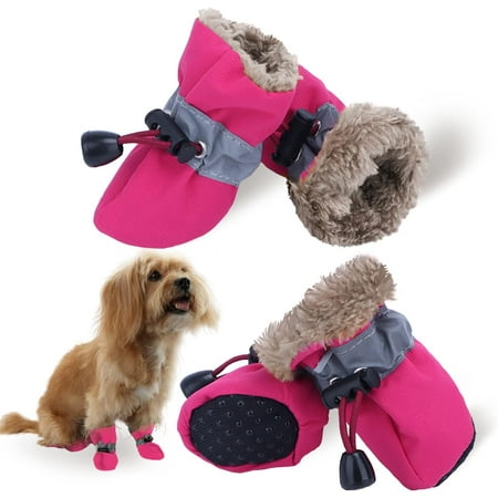 Dog Snow Boots  Dog Shoes for Winter  Dog Winter Boots for Small Medium Dogs Puppies  Dog Boots Paw Protectors with Anti-Slip Sole and Plush  Pack of 4