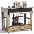 thumbnail image 2 of YIKEMA Furniture Extra Large Wooden Indoor Dog Crate with Wheels, Greige, 2 of 9