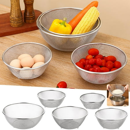 

VALSEEL Kitchen Gadgets Stainless Steel Draining Basket Thickened Dense Hole Washing Rice Sieve Fruit and Vegetable Basket Multi-purpose Washing Rice Basin Kitchen Household Multi-purp