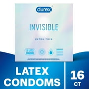 Durex Invisible Condoms, Ultra Thin, Ultra Sensitive Natural Rubber Latex Condoms for Men, FSA & HSA Eligible, 16 Count