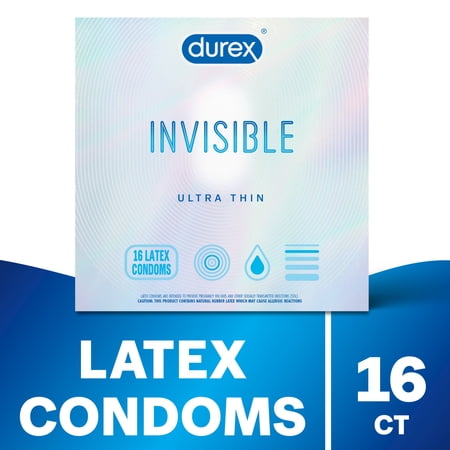 Durex Invisible Condoms, Ultra Thin, Ultra Sensitive Natural Rubber Latex Condoms for Men, FSA & HSA Eligible, 16 Count