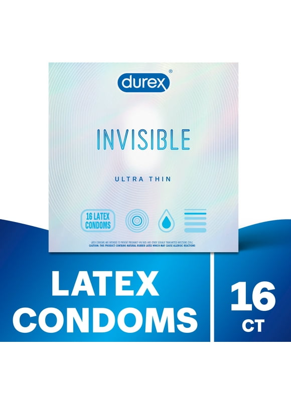 Durex Invisible Condoms, Ultra Thin, Ultra Sensitive Natural Rubber Latex Condoms for Men, FSA & HSA Eligible, 16 Count