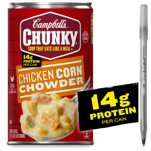 Campbell's Chicken Corn Chowder Soup with pen