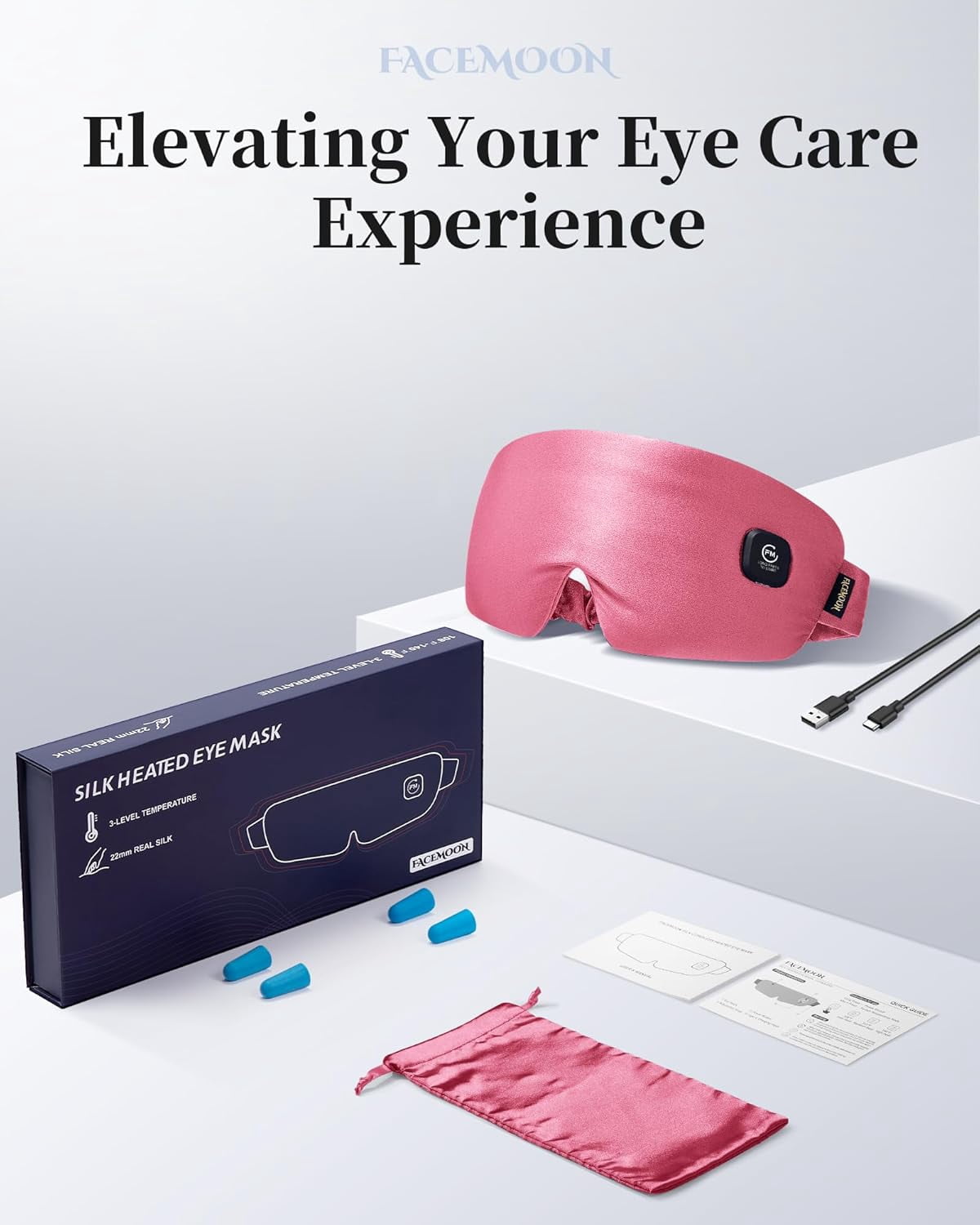 Heated Eye Mask for Dry Eyes - Silk Cordless Warm Eye Compress Moist Heat, FSA HSA Eligible, Eye Heating Pad for Stye Treatment, Tired Eyes, Sleep, Travel, Washable, Rechargeable, Pink