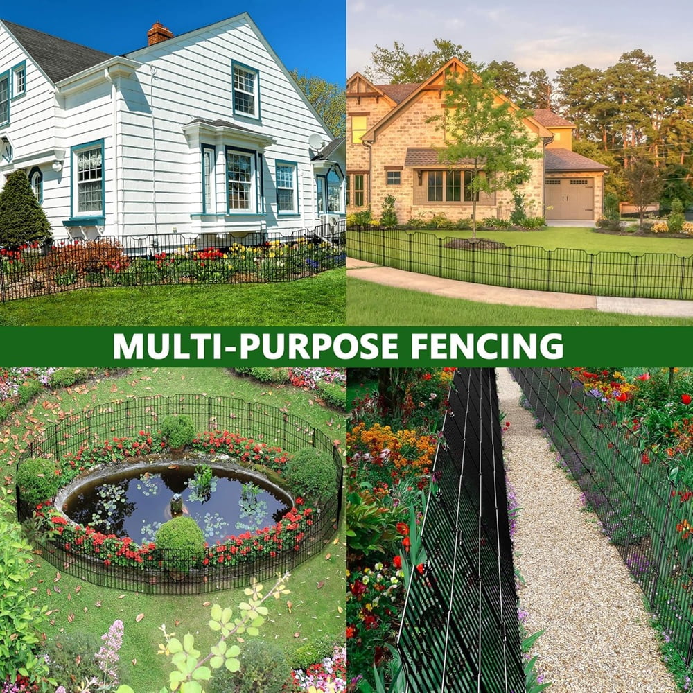 6 Panels of Rustproof Black Metal Decorative Garden Fence 28-in H X 28-in L