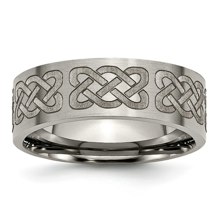 Titanium Flat 8mm Celtic Knot Laser Design Polished Band Titanium Flat 8mm Celtic Knot Laser Design Polished Band