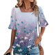 thumbnail image 5 of Blusas de Manga Corta para las Mujeres, Moda Verano Impreso, Blusas de Cuello Redondo, Chaqueta de Manga Corta para las Mujeres, 5 of 7