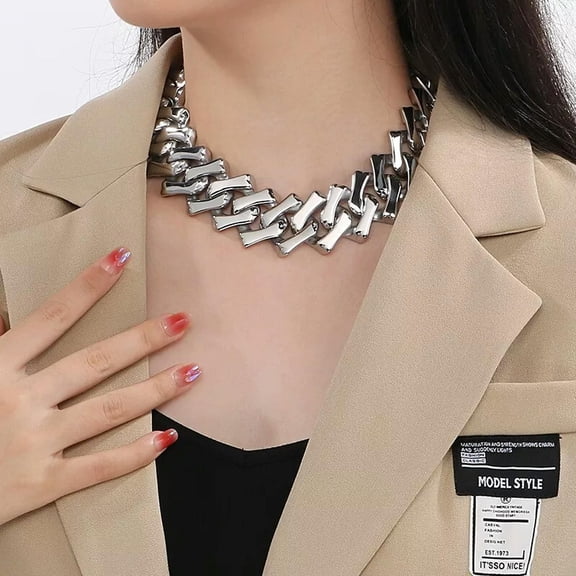 HOOUN Cool Choker Large Stainless Steel Rhomboid Cuban Chain Necklace 32mm 18'' Gifts