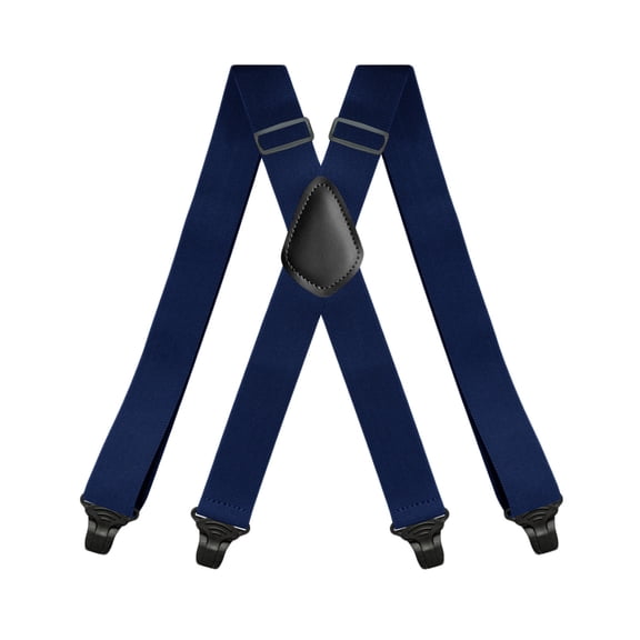 MOJOGO Men's X-Back Suspenders Solid Adjustable Elastic Strap Suspender with Supportive Clip for Work or Casual Wear Navy Free Size
