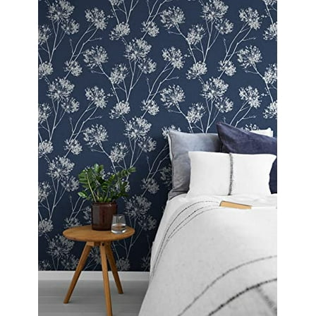 NextWall One O'Clocks Botanical Peel and Stick Wallpaper (Denim Blue)
