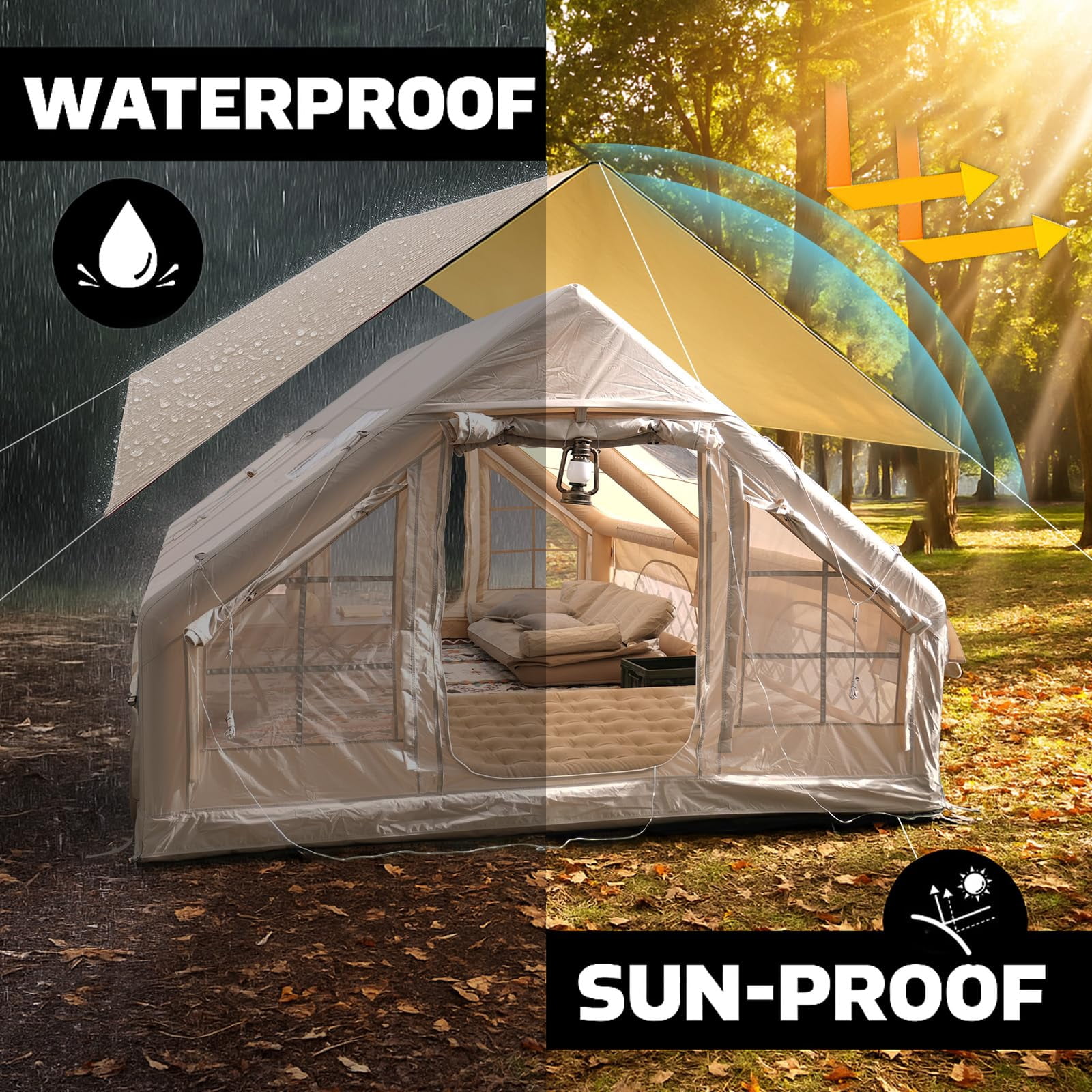 Inflatable Camping Tents 4/6/8/10 Person,131 Square Feets Large Blow up Tent with Stove Jack