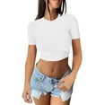 thumbnail image 3 of Uooqdmx Crop Tops for Women, Short Sleeve Shirts for Women, Women Plain Tshirt, Going Out Crop Tops Crew Neck Casual Basic Tight Tees Shirt, Fitted Shirts for Women, White L, 3 of 5