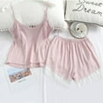 thumbnail image 3 of Women's Lace Trim Satin Sleepwear Cami Top and Shorts Pajama Sets, Pink, 3 of 6