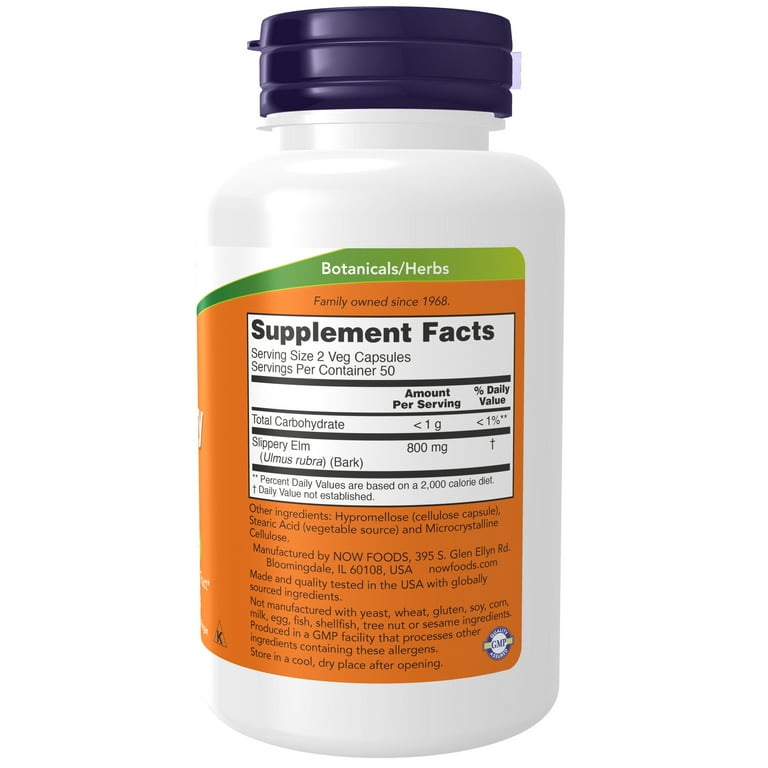 NOW Supplements, Slippery Elm (Ulmus rubra) 400 mg, Herbal Supplement, 100 Veg Capsules