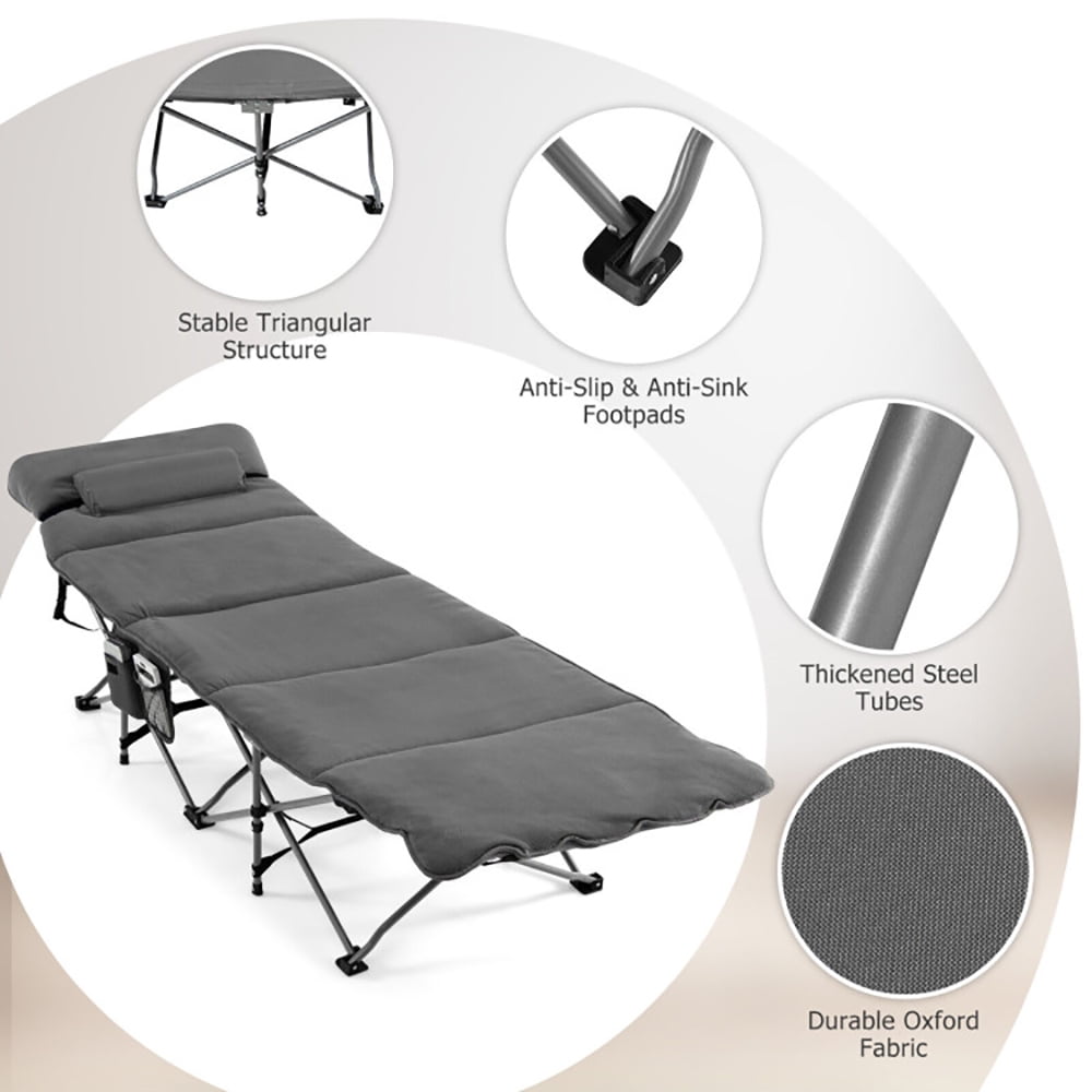 Aimee Lii Folding Retractable Travel Camping Cot with Mattress and Carry Bag, Outdoor Portable Camping Bed for Sleeping Hiking Travel, Gray