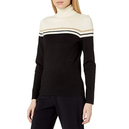 Anne Klein Women's Elbow Patch Turtleneck Sweater Black Size Medium