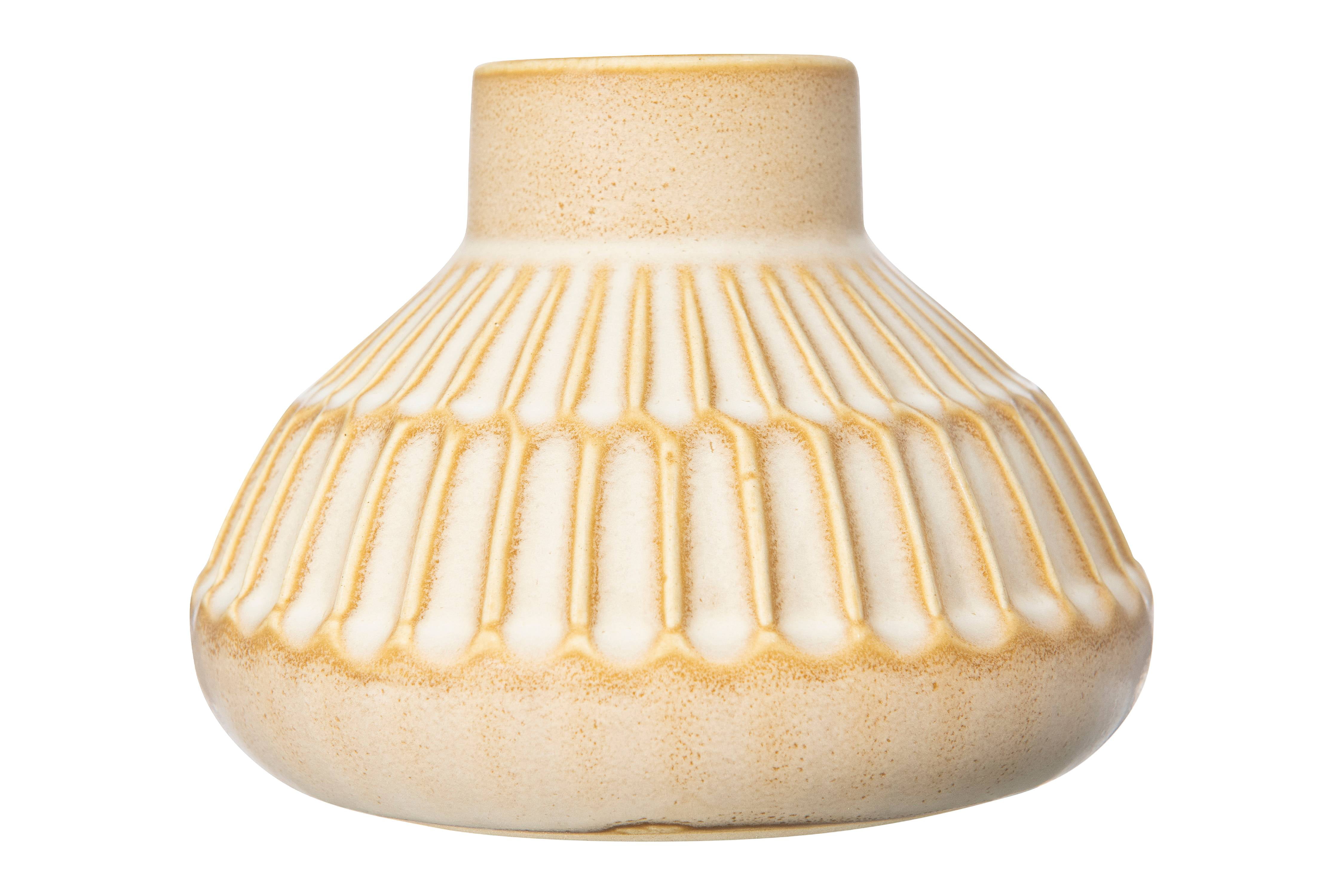Bloomingville Short Tan Stoneware Vase with White Reactive Glaze Finish