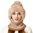 thumbnail image 5 of Beanie Hat with Scarf Skull Hats Warm Knitted Beanie Windproof Scarf Hat Beanie Hat for Women Hooded Scarf Ski Snow Hats Knitted Ski Hat Winter Scarf Set Face Cover&Neck Gaiter Khaki, 5 of 6