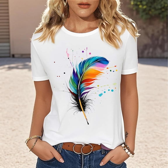 AGWOLF Women's Crewneck T Shirts Casual Short Sleeve T Shirt Loose Fit Graphic Tees Animal Printed Shirt for Summer Travel