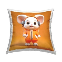 Stupell Industries White Mouse with Headphones Decorative Printed Throw Pillow, 18 x 18