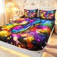 thumbnail image 4 of Manfei Neon Gradient Monogram J Queen Sheets,Paint Splatter Queen Sheet Sets,Black,4pcs,1 Flat Sheet,1 Fitted Sheet and 2 Pillowcases, 4 of 6