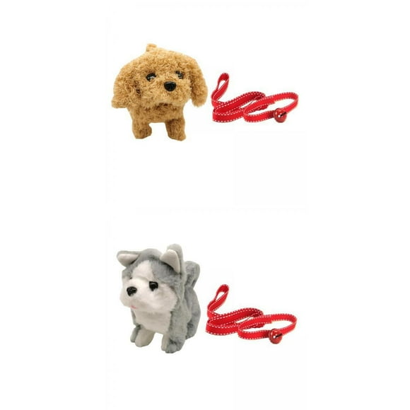 2 piezas electrónicas de peluche perro paseo Wag cola lindo simulación juguete interactivo para niños cumpleaños Navidad ju peluche y husky Hugo Perros de simulación