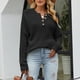 thumbnail image 5 of Suéter Jersey informal para mujer, cuello redondo, botones, ajuste holgado, traje diario elegante de gran tamaño Ygjytge Negro T L para Mujer, 5 of 9