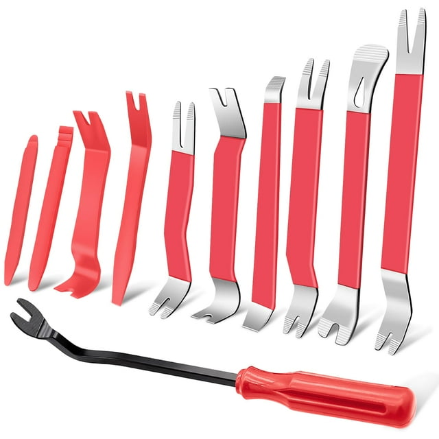 Kit d'Outils de Retrait AutoTrim 11 Pcs, Outil de Retrait de Fixation Auto en Métal, Kit de Retrait de Barre de Retrait pour Panneau de Porte de Véhicule, Panneau Audio Radio, Kit de Réparation de Tableau de Bord