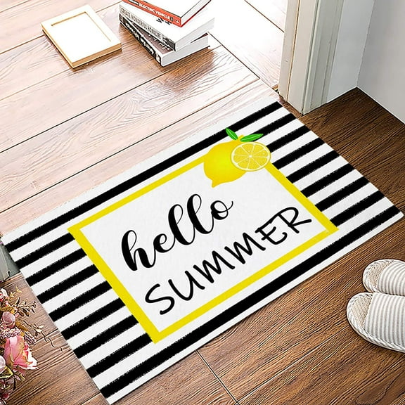 Welcome Doormat Hello Summer Fresh Lemons Minimalist Black White Stripes Indoor Outdoor Entrance Door Mat Bath Rug Front Door Mats Kitchen Door Mats Porch Mats Home Decor 16x24 Inch