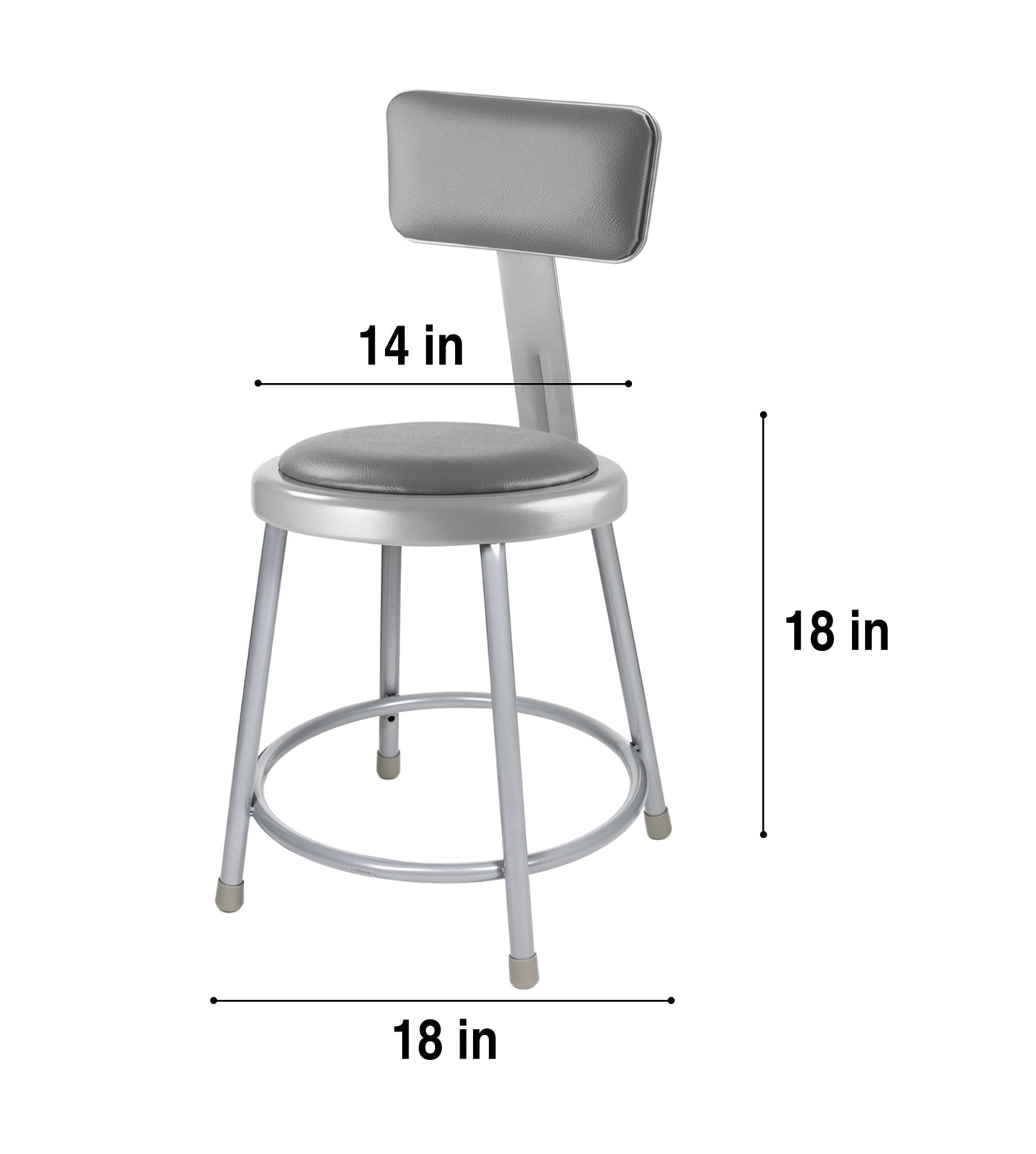 Hampden Furnishings Otto Collection 18" Vinyl Padded Stool with Backrest, Grey, Pack of 2