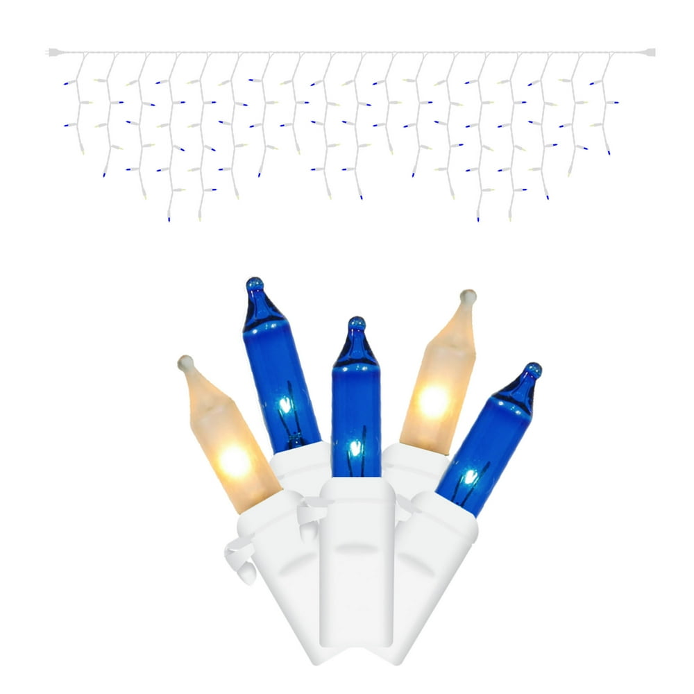 Vickerman 100 Light Blue Lights, White Mini Light, White Wire Icicle