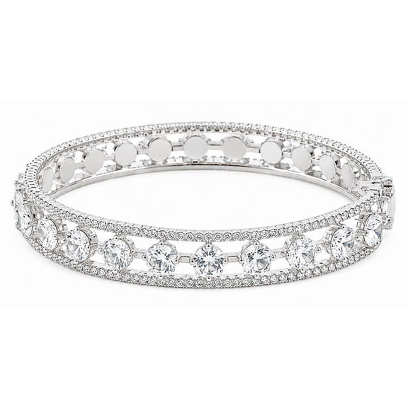Silver Crystal Tennis Bangle Bracelet for Women, Cubic Zirconia Statement Bracelet, Elegant Fashion Jewelry