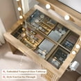 thumbnail image 6 of Papajet 36.2" Fluted Vanity Desk with Large Mirror and Adjustable LED Lights, 4 Drawers Makeup Table with Glass Top and Charging Station, Oak, 6 of 9