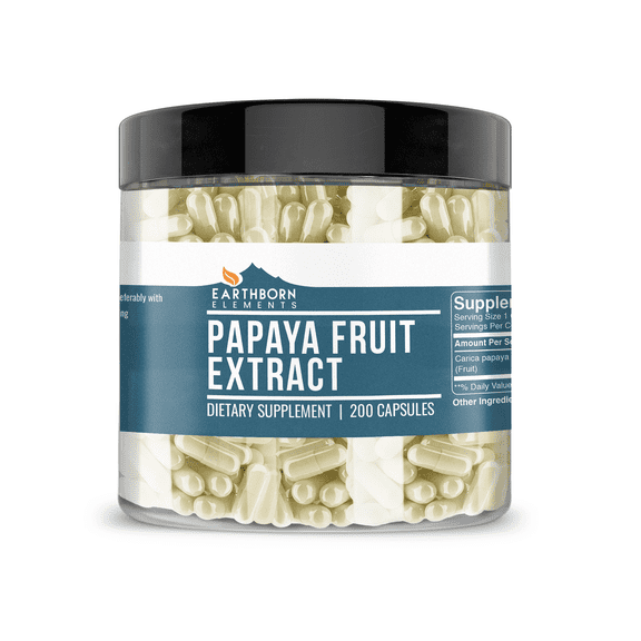 Earthborn Elements Papaya Fruit Extract 200 Capsules, Pure & Undiluted, No Additives
