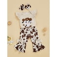 thumbnail image 4 of BemeyourBBs Newborn Western Baby Girls Cowgirl Outfits Cute Infant Baby Girls Spring Summer Fall Clothes Ruffle Sleeveless Cow Embroidery Romper Flare Pants Headband Set, 4 of 7