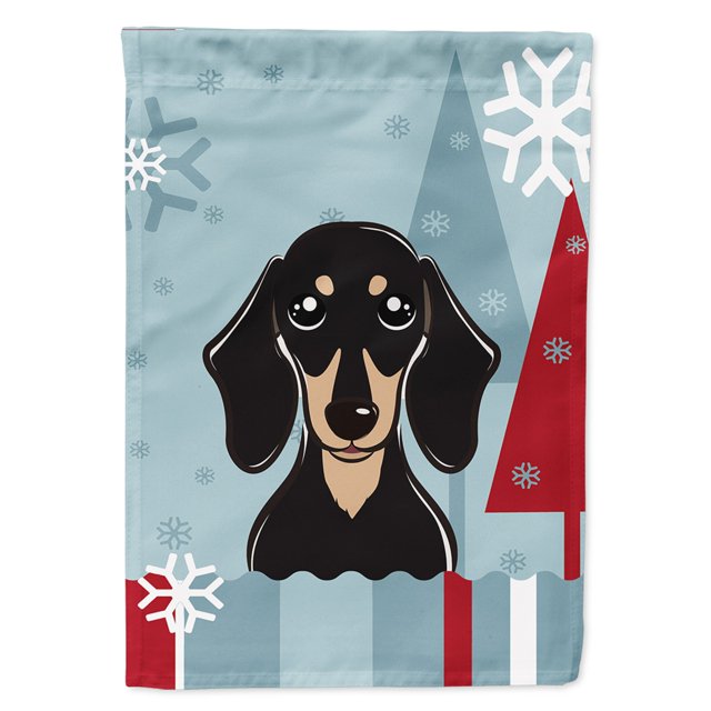 Caroline's Treasures BB1711GF Bandera de tamaño de jardín de perro salchicha liso negro y tostado de invierno, pequeña Caroline's Treasures BB1711GF