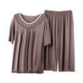 thumbnail image 2 of Pajamas Set for Women Summer Casual 2 Piece Sleepwear Short Sleeve Tops and Capri Pants Loungewear Clearance Rose Gold L, 2 of 9