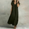 thumbnail image 6 of ClodeEU Women's Sleeveless V Neck Ruff Trim Maxi Dress,Casual Loose Linen Sundress with Pockets Green,Women's Plus XL, 6 of 8
