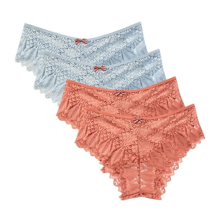 Women s Underwear Lace Thongs for Women  Seamless Ladies Thong Briefs Underwear Lace Panties Plus Size Underpant Lace Thongs for Women 4 Pack Womens Underwear Thong Orange XXL
