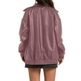 thumbnail image 3 of Faux Leather Jacket Women Oversized Casual Zip Up Jacket Motorcycle Bomber Jacket Coat Trendy Fall Winter Clothes, 3 of 4