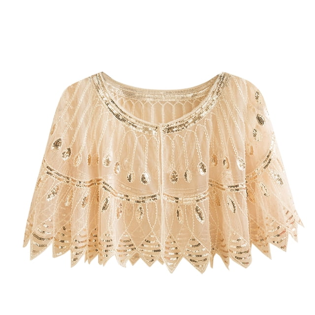 Chal retro de malla con lentejuelas y abalorios para mujer - Poliéster, talla única, 46 cm de largo - 90-190 lb